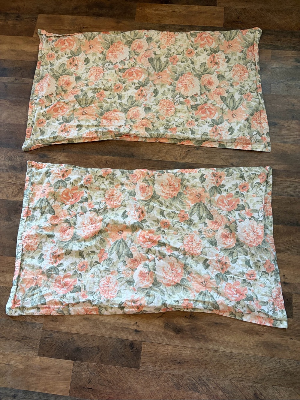 Laura Ashley Floral Pillow Shams in Peach and Green King Size